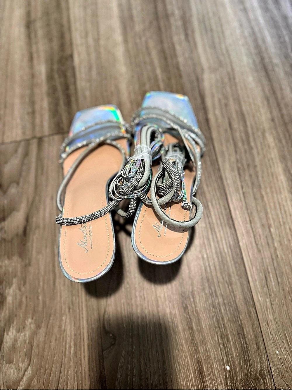Rhinestone Strappy Sandals in Silver & Multicolor Like New